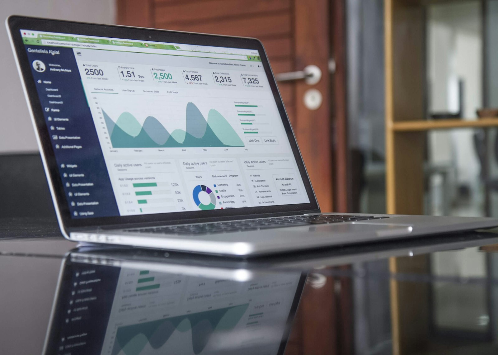 IT leader presenting budget allocation chart on laptop