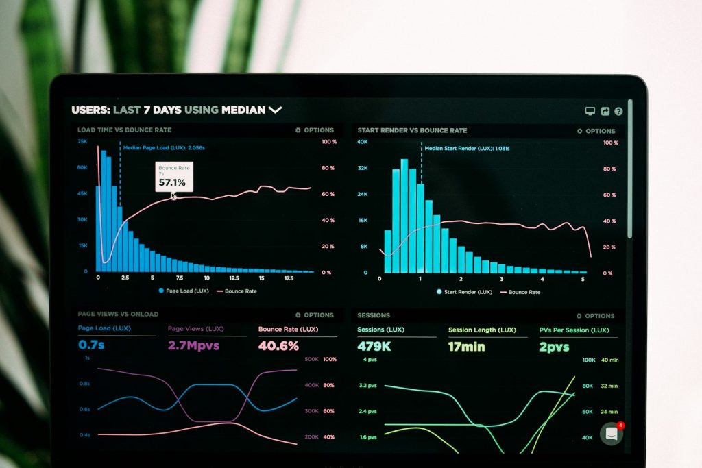 Magnifying glass over digital data dashboards representing security audit